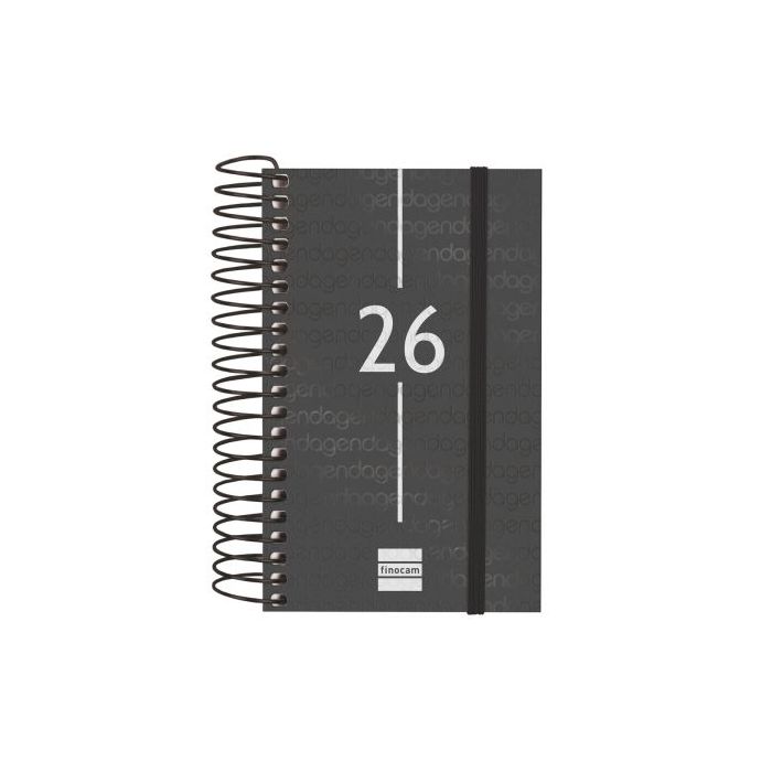 Finocam Year Agenda de Espiral en Catalan - Anual 2026 - Tapa Ligera - Formato E3 - 95x24x127mm - 1 Dia por Pagina - Color Negro