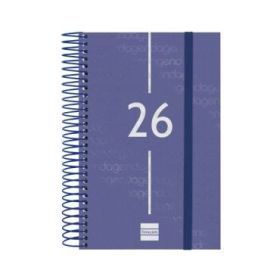 Finocam Year Agenda de Espiral en Catalan - Anual 2026 - Tapa Ligera - Formato E5 - 135x24x181mm - 1 Dia por Pagina - Color Azul