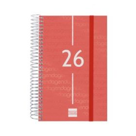 Finocam Year Agenda de Espiral en Catalan - Anual 2026 - Tapa Ligera - Formato E5 - 135x24x181mm - 1 Dia por Pagina - Color Rojo