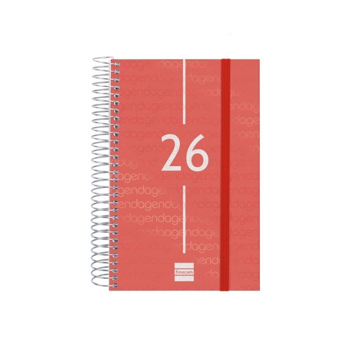 Finocam Year Agenda de Espiral en Catalan - Anual 2026 - Tapa Ligera - Formato E5 - 135x24x181mm - 1 Dia por Pagina - Color Rojo