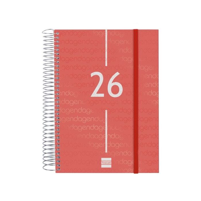 Finocam Year Agenda de Espiral en Catalan - Anual 2026 - Tapa Ligera - Formato E10 - 175x29x212mm - 1 Dia por Pagina - Color Rojo