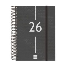 Finocam Year Agenda de Espiral en Catalan - Anual 2026 - Tapa Ligera - Formato E10 - 175x29x212mm - 1 Dia por Pagina - Color Negro