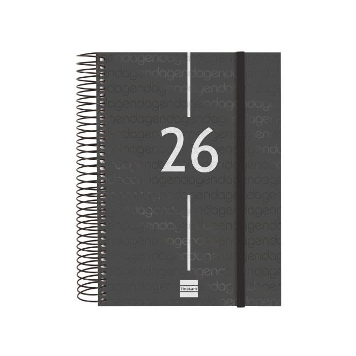 Finocam Year Agenda de Espiral en Catalan - Anual 2026 - Tapa Ligera - Formato E10 - 175x29x212mm - 1 Dia por Pagina - Color Negro