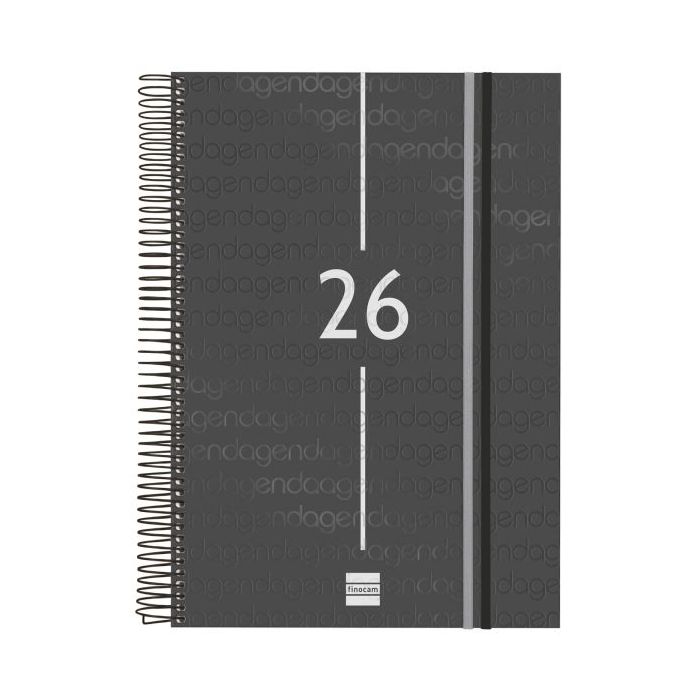 Finocam Year Agenda de Espiral en Catalan - Tapa Ligera - Formato E40 - 230x29x297mm - 1 Dia por Pagina - Color Negro