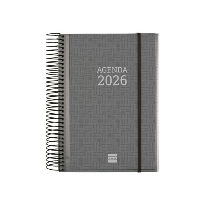Finocam Basics Agenda en Catalan - Anual 2026 - con Espiral - Personalizable - Formato E10 - 175x29x212mm - 1 Dia por Pagina - Color Gris