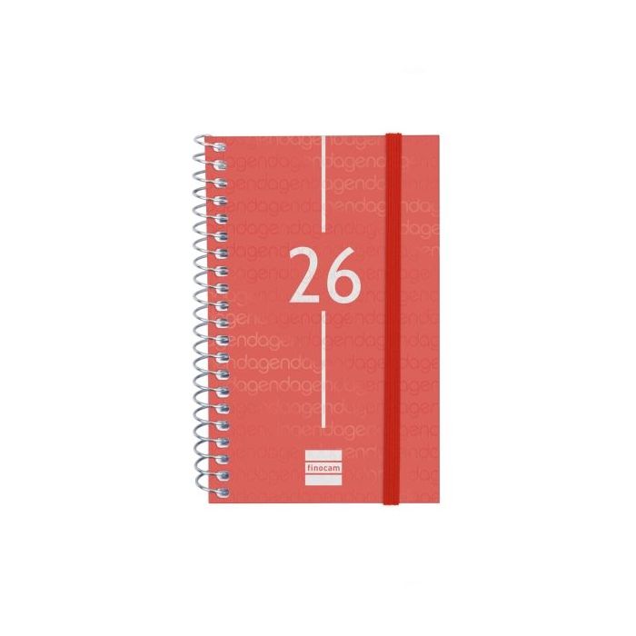 Finocam Year Agenda de Espiral - Anual 2026 - Tapa Ligera - Formato E3 - 85x14x127mm - Semana Vista Horizontal - Color Rojo