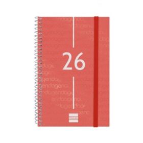 Finocam Year Agenda de Espiral - Anual 2026 - Tapa Ligera - Formato E5 - 125x14x181mm - Semana Vista Horizontal - Color Rojo
