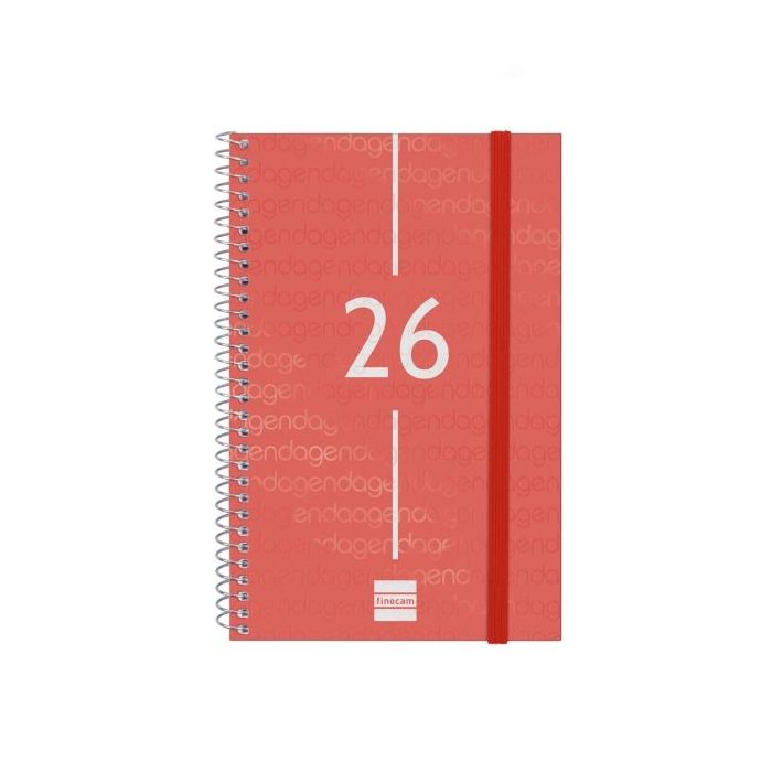 Finocam Year Agenda de Espiral - Anual 2026 - Tapa Ligera - Formato E5 - 125x14x181mm - Semana Vista Horizontal - Color Rojo