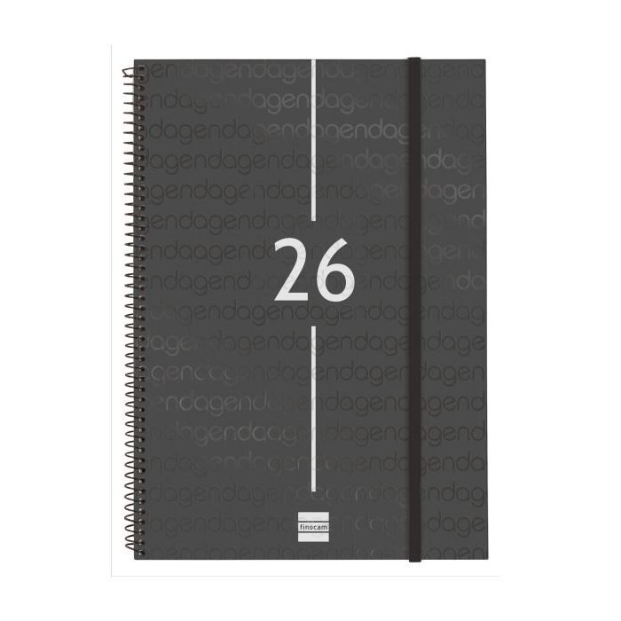 Finocam Year Agenda de Espiral - Tapa Ligera - Formato E40 - 217x14x297mm - Semana Vista Horizontal - Color Negro