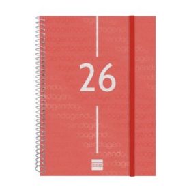 Finocam Year Agenda de Espiral en Catalan - Anual 2026 - Tapa Ligera - Formato E10 - 217x14x297mm - Semana Vista Horizontal - Color Rojo