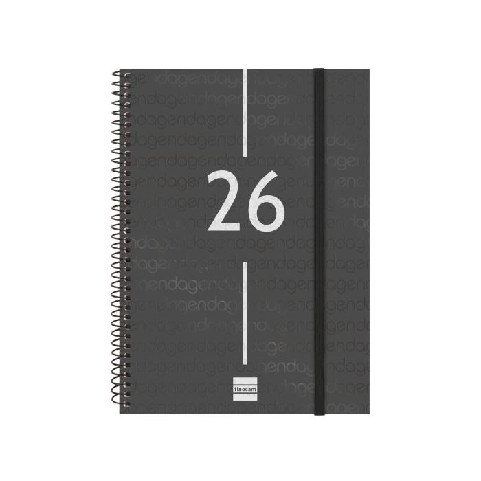 Finocam Year Agenda de Espiral en Catalan - Anual 2026 - Tapa Ligera - Formato E10 - 217x14x297mm - Semana Vista Horizontal - Color Negro