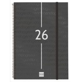 Finocam Year Agenda de Espiral en Catalan - Anual 2026 - Tapa Ligera - Formato E40 - 217x14x297mm - Semana Vista Horizontal - Color Negro