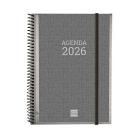 Finocam Basics Agenda en Catalan - Anual 2026 - con Espiral - Personalizable - Formato E10 - 162x14x212mm - Semana Vista Horizontal - Color Gris