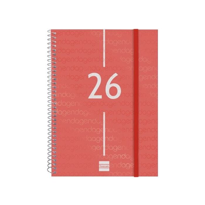Finocam Year Agenda de Espiral - Tapa Ligera - Formato E10 - 162x14x212mm - Semana Vista en Vertical - Color Rojo