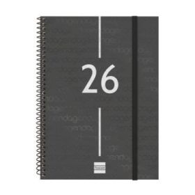 Finocam Year Agenda de Espiral - Tapa Ligera - Formato E10 - 162x14x212mm - Semana Vista en Vertical - Color Negro