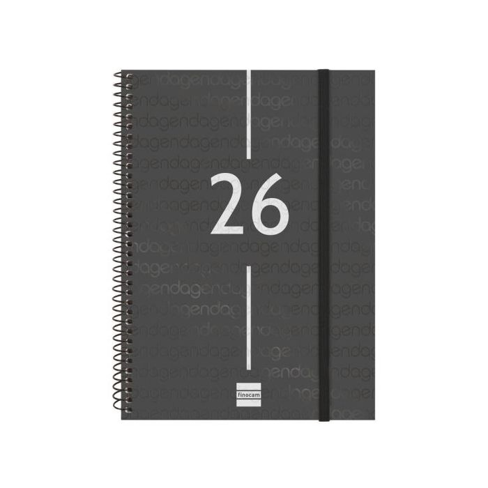 Finocam Year Agenda de Espiral - Tapa Ligera - Formato E10 - 162x14x212mm - Semana Vista en Vertical - Color Negro