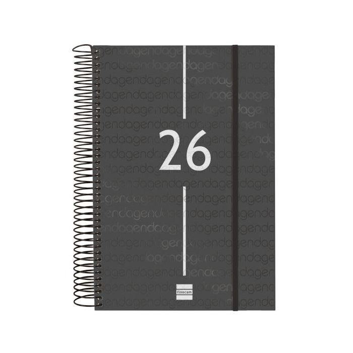 Finocam Year Agenda de Espiral en Catalan - Tapa Ligera - Formato E11 - 1 Dia por Pagina - Color Negro