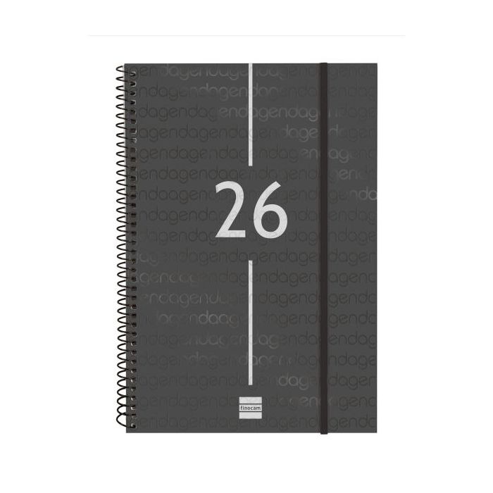 Finocam Year Agenda de Espiral en Catalan - Anual 2026 - Tapa Ligera - Formato E11 - 172x14x242mm - Semana Vista en Vertical - Color Negro