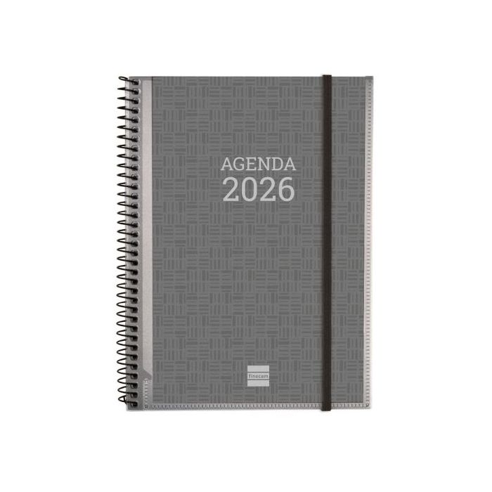 Finocam Agenda Personalizable - Tapa Blanda - Cierre de Goma - Formato E10 - 162x14x212mm - Semana Vista en Vertical - Color Gris