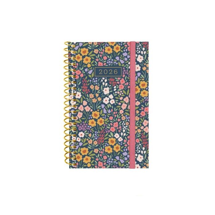 Finocam Design Collection Agenda de Espiral - Anual 2026 - Tapa Ligera - Formato E3 - 85x14x127mm - Semana Vista Horizontal - Tematica de Flores