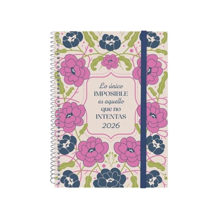 Finocam Design Collection Agenda de Espiral - Anual 2026 - Tapa Ligera - Formato E10 - 162x14x212mm - Semana Vista Horizontal - Tematica de Flores