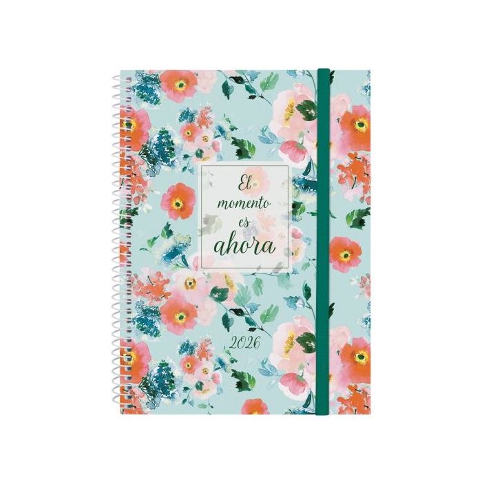 Finocam Design Collection Agenda de Espiral - Anual 2026 - Tapa Ligera - Formato E10 - 162x14x212mm - Semana Vista Horizontal - Tematica de Flores