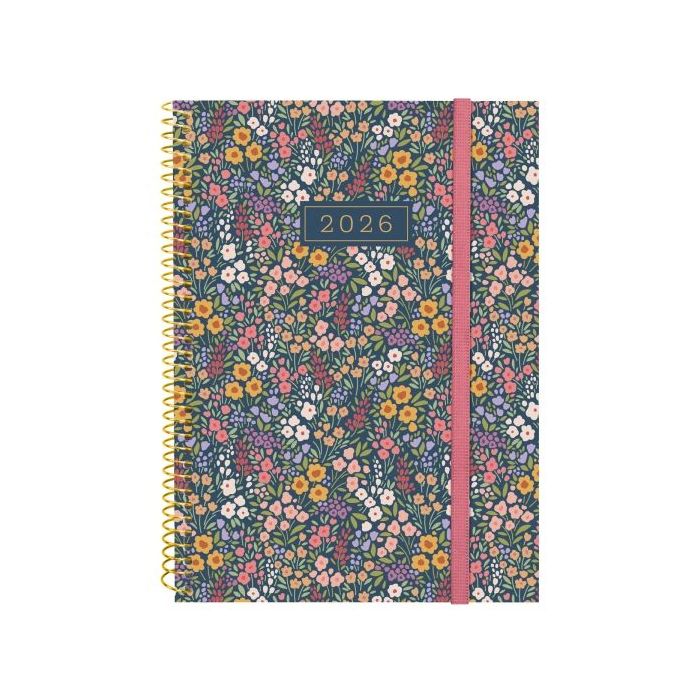 Finocam Design Collection Agenda de Espiral - Anual 2026 - Tapa Ligera - Formato E10 - 162x14x212mm - Semana Vista Horizontal - Tematica de Flores