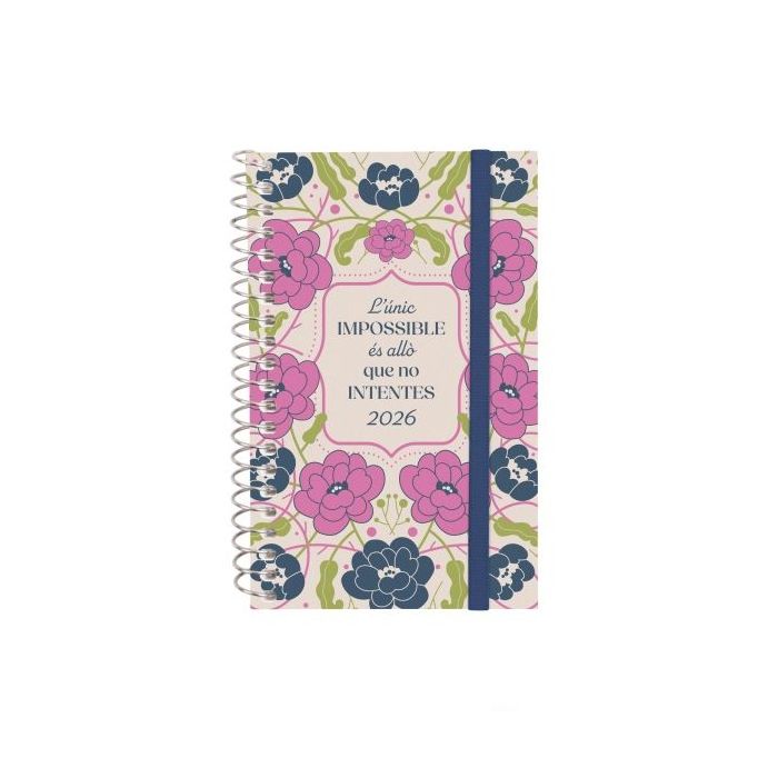 Finocam Design Collection Agenda de Espiral en Catalan - Anual 2026 - Tapa Ligera - Formato E3 - 85x14x127mm - Semana Vista Horizontal - Tematica de Flores