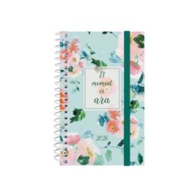 Finocam Design Collection Agenda de Espiral en Catalan - Anual 2026 - Tapa Ligera - Formato E3 - 85x14x127mm - Semana Vista Horizontal - Tematica de Flores
