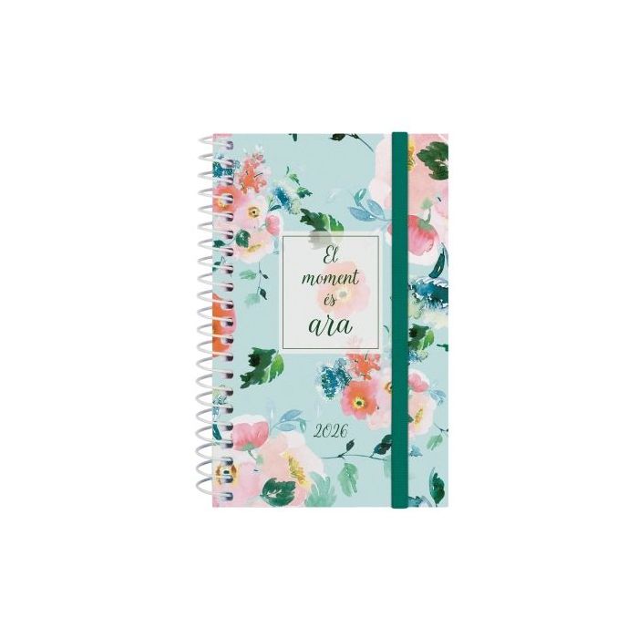 Finocam Design Collection Agenda de Espiral en Catalan - Anual 2026 - Tapa Ligera - Formato E3 - 85x14x127mm - Semana Vista Horizontal - Tematica de Flores