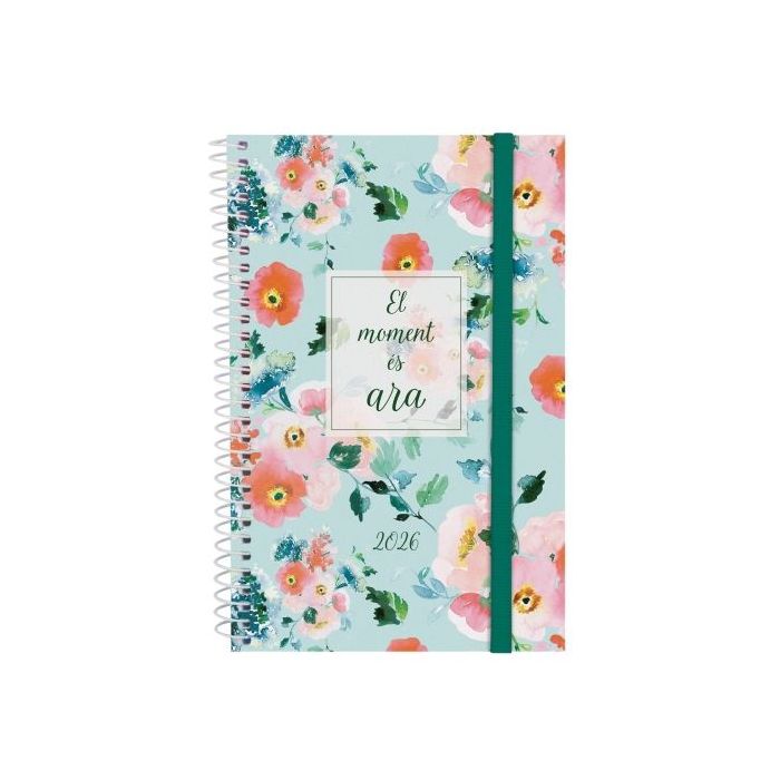 Finocam Design Collection Agenda de Espiral en Catalan - Anual 2026 - Tapa Ligera - Formato E5 - 124x14x181mm - Semana Vista Horizontal - Tematica de Flores