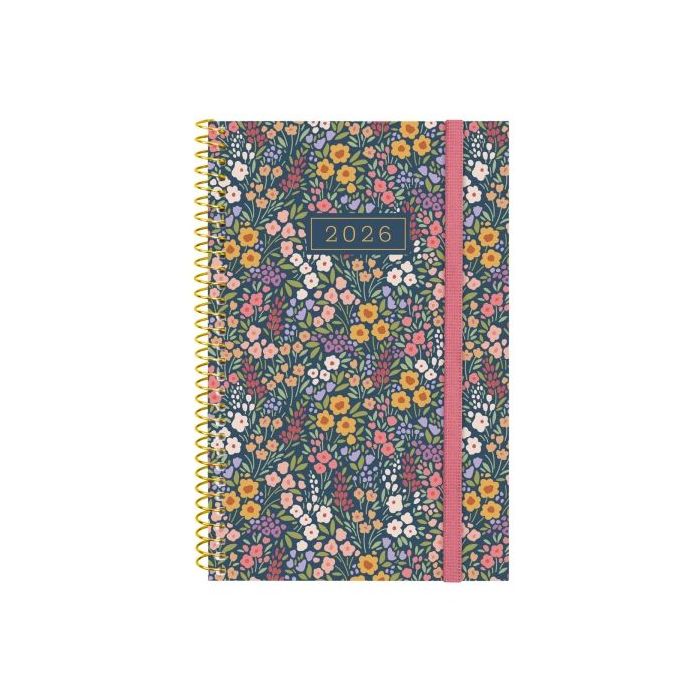 Finocam Design Collection Agenda de Espiral en Catalan - Anual 2026 - Tapa Ligera - Formato E5 - 124x14x181mm - Semana Vista Horizontal - Tematica de Flores