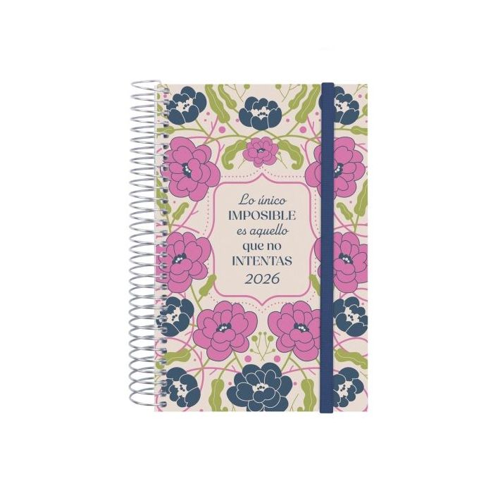 Finocam Design Collection Agenda de Espiral - Anual 2026 - Tapa Ligera - Formato E5 - 132x25x181mm - 1 Dia por Pagina - Tematica de Flores