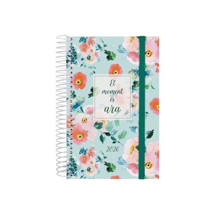 Finocam Design Collection Agenda de Espiral - Anual 2026 - Tapa Ligera - Formato E5 - 132x25x181mm - 1 Dia por Pagina - Tematica de Flores