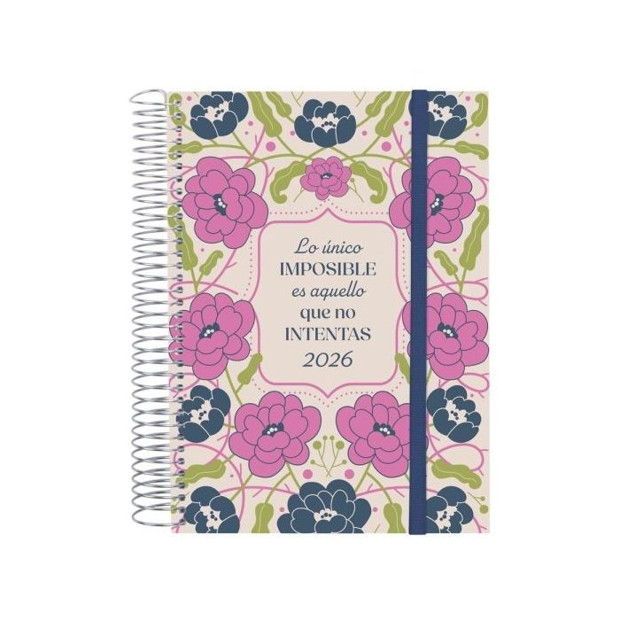 Finocam Design Collection Agenda de Espiral - Anual 2026 - Tapa Ligera - Formato E10 - 172x29x212mm - 1 Dia por Pagina - Tematica de Flores