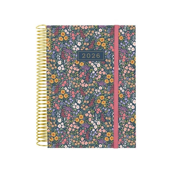 Finocam Design Collection Agenda de Espiral - Anual 2026 - Tapa Ligera - Formato E10 - 172x29x212mm - 1 Dia por Pagina - Tematica de Flores