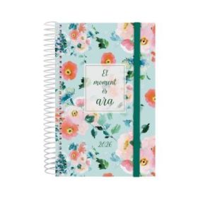 Finocam Design Collection Agenda de Espiral en Catalan - Anual 2026 - Tapa Ligera - Formato E5 - 132x25x181mm - 1 Dia por Pagina - Tematica de Flores
