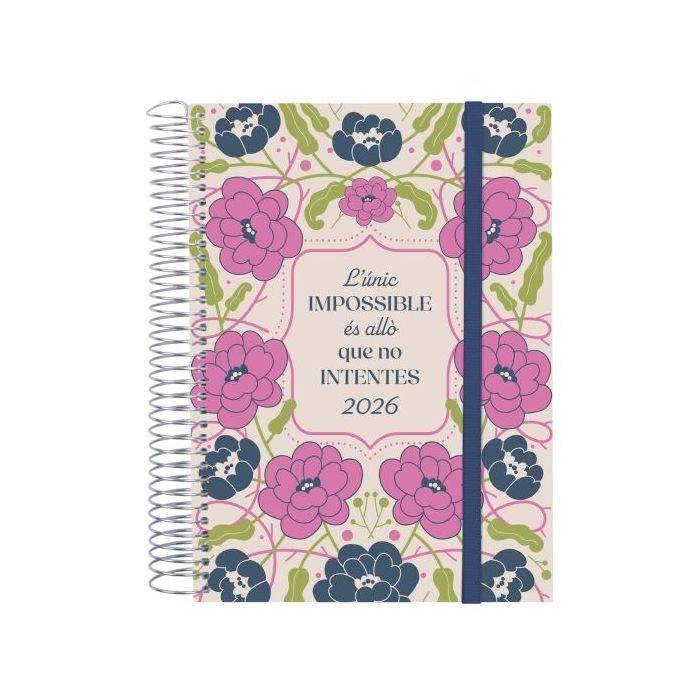 Finocam Design Collection Agenda de Espiral en Catalan - Anual 2026 - Tapa Ligera - Formato E10 - 172x29x212mm - 1 Dia por Pagina - Tematica de Flores