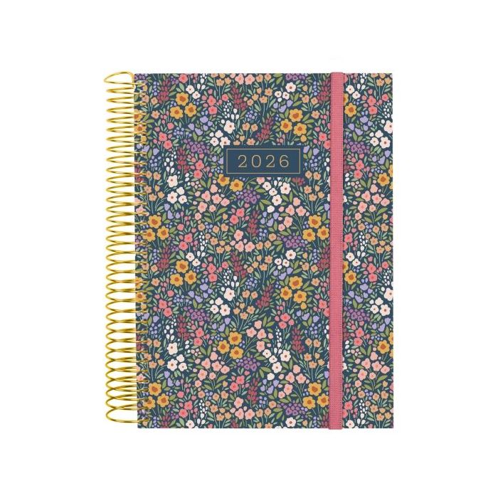 Finocam Design Collection Agenda de Espiral en Catalan - Anual 2026 - Tapa Ligera - Formato E10 - 172x29x212mm - 1 Dia por Pagina - Tematica de Flores
