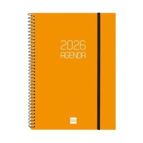 Finocam Opaque Agenda de Espiral en Catalan - Anual 2026 - Tapa Ligera - Cierre con Goma Elastica - Formato E10 - 217x14x297mm - Semana Vista Horizontal - Color Naranja