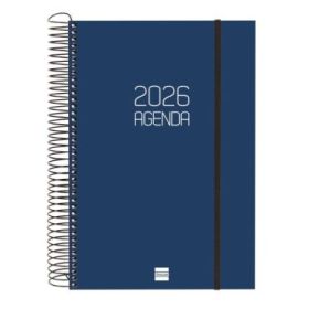 Finocam Opaque Agenda de Espiral - Anual 2026 - Tapa Ligera - Cierre con Goma Elastica - Formato E11 - 175x29x242mm - 1 Dia por Pagina - Color Azul