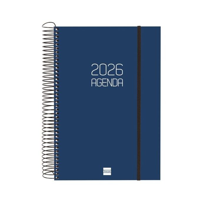 Finocam Opaque Agenda de Espiral - Anual 2026 - Tapa Ligera - Cierre con Goma Elastica - Formato E11 - 175x29x242mm - 1 Dia por Pagina - Color Azul