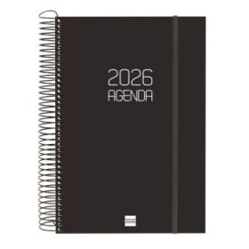 Finocam Opaque Agenda de Espiral en Catalan - Anual 2026 - Tapa Ligera - Cierre con Goma Elastica - Formato E11 - 175x29x242mm - 1 Dia por Pagina - Color Negro