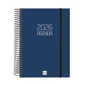 Finocam Opaque Agenda de Espiral - Anual 2026 - Tapa Ligera - Cierre con Goma Elastica - Formato E10 - 175x29x212mm - 1 Dia por Pagina - Color Azul