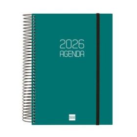 Finocam Opaque Agenda de Espiral - Anual 2026 - Tapa Ligera - Cierre con Goma Elastica - Formato E10 - 175x29x212mm - 1 Dia por Pagina - Color Verde