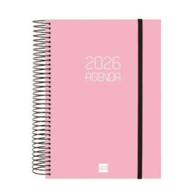 Finocam Opaque Agenda de Espiral - Anual 2026 - Tapa Ligera - Cierre con Goma Elastica - Formato E10 - 175x29x212mm - 1 Dia por Pagina - Color Rosa