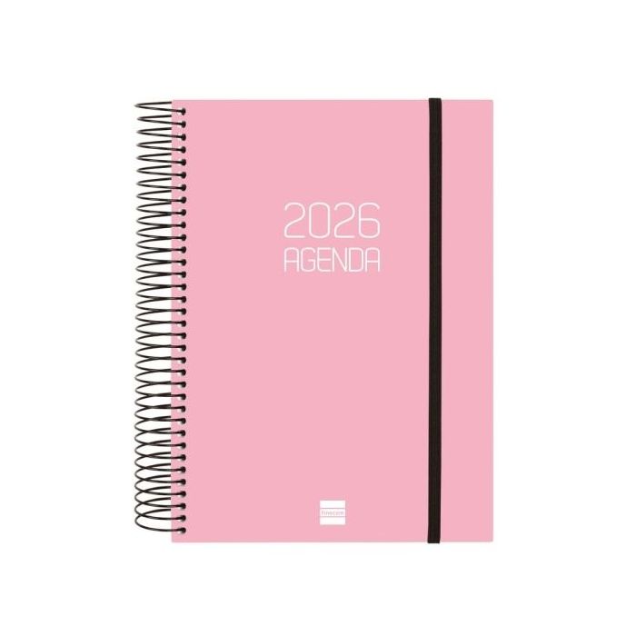 Finocam Opaque Agenda de Espiral - Anual 2026 - Tapa Ligera - Cierre con Goma Elastica - Formato E10 - 175x29x212mm - 1 Dia por Pagina - Color Rosa
