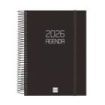 Finocam Opaque Agenda de Espiral - Anual 2026 - Tapa Ligera - Cierre con Goma Elastica - Formato E10 - 175x29x212mm - 1 Dia por Pagina - Color Negro