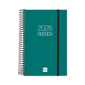 Finocam Opaque Agenda de Espiral en Catalan - Anual 2026 - Tapa Ligera - Cierre con Goma Elastica - Formato E5 - 135x24x181mm - 1 Dia por Pagina - Color Verde