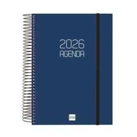 Finocam Opaque Agenda de Espiral en Catalan - Anual 2026 - Tapa Ligera - Cierre con Goma Elastica - Formato E10 - 175x29x212mm - 1 Dia por Pagina - Color Azul